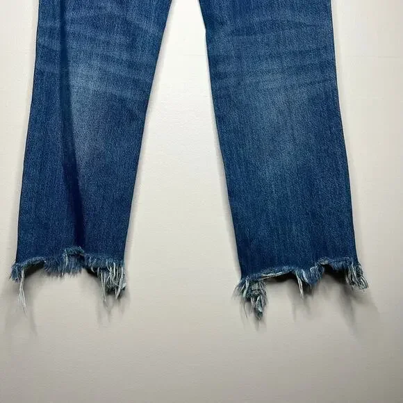 Free People We The Free Maggie Mid Rise Straight in Sequoia Blue Size 26 Raw Hem - Picture 10 of 12